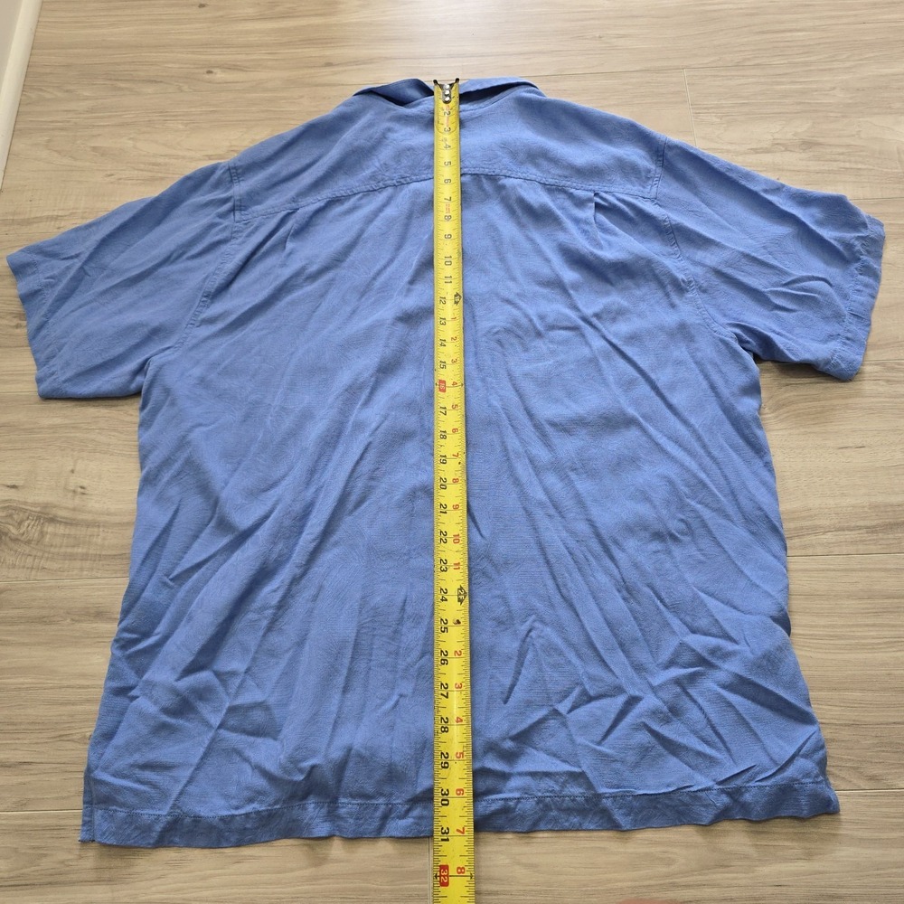 Tommy Bahama Hawaiian Shirt Mens XL Blue Silk Palm Leafs Tropical Resort - Picture 10 of 11